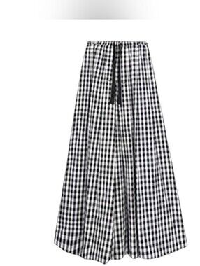 Black & White Plaid Gingham Wide-Leg Capri Pants